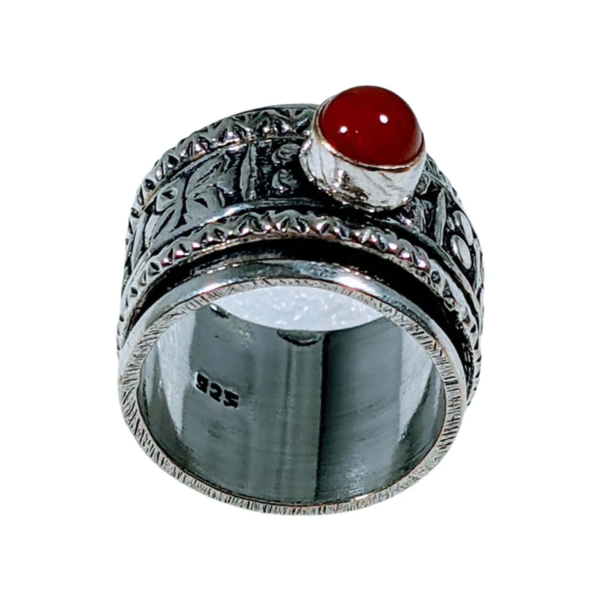 925 Sterling Silver, Carnelian, Spinner Ring