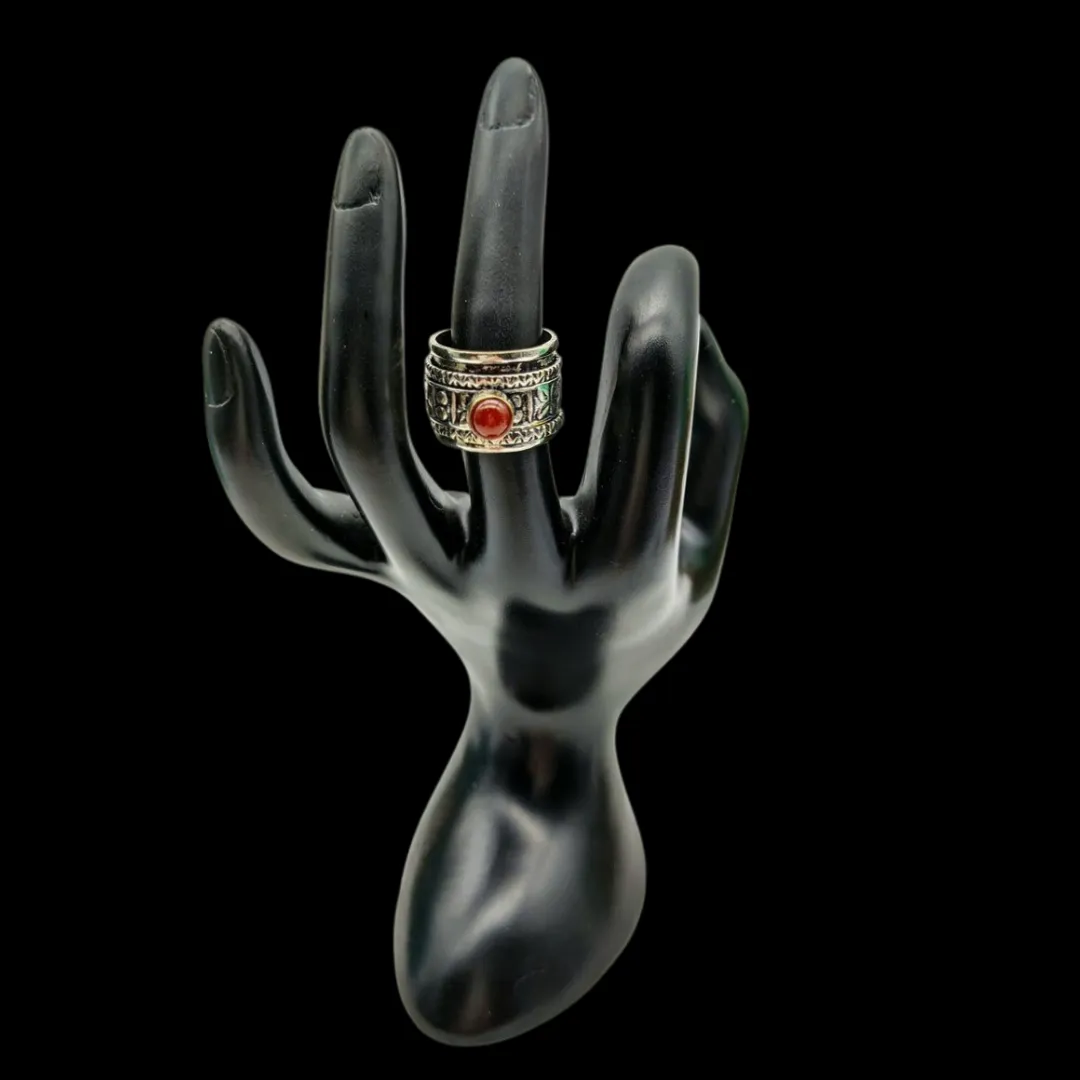 925 Sterling Silver, Carnelian, Spinner Ring
