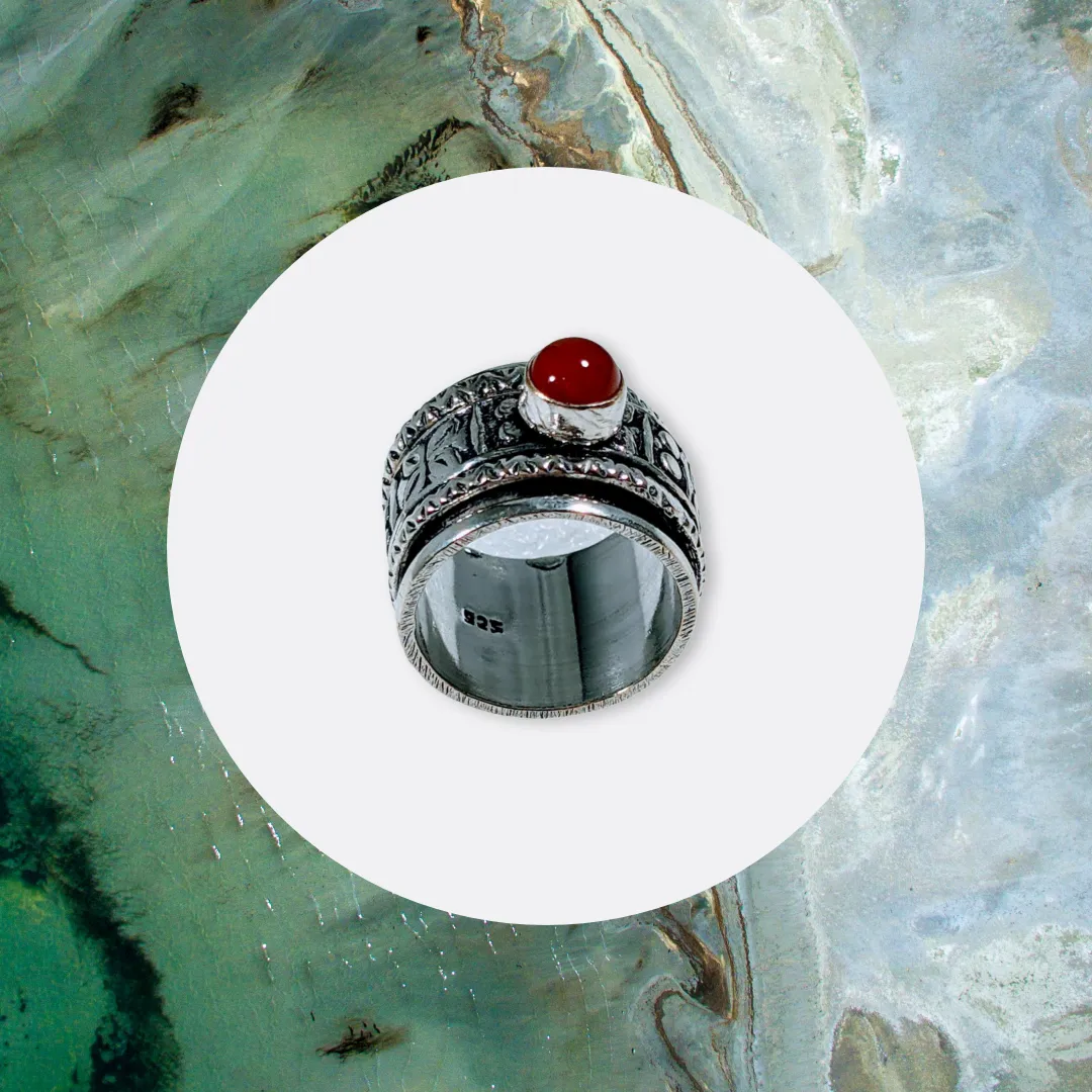925 Sterling Silver, Carnelian, Spinner Ring