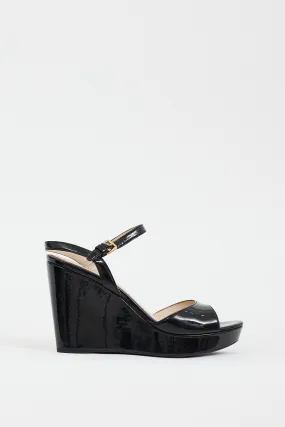 Black Patent Ankle Strap Wedge Heel