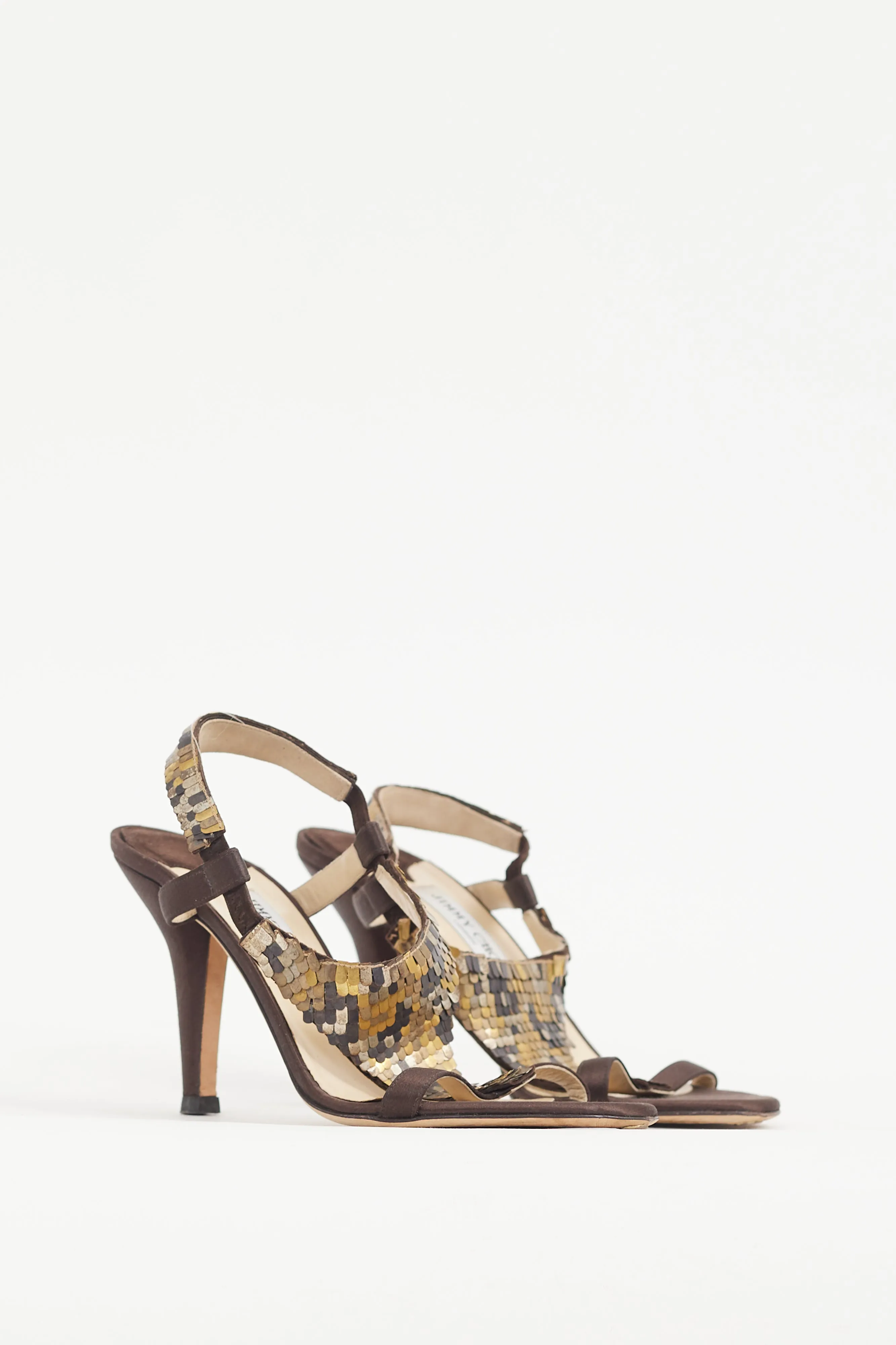 Brown & Multicolour Satin & Sequin Heel