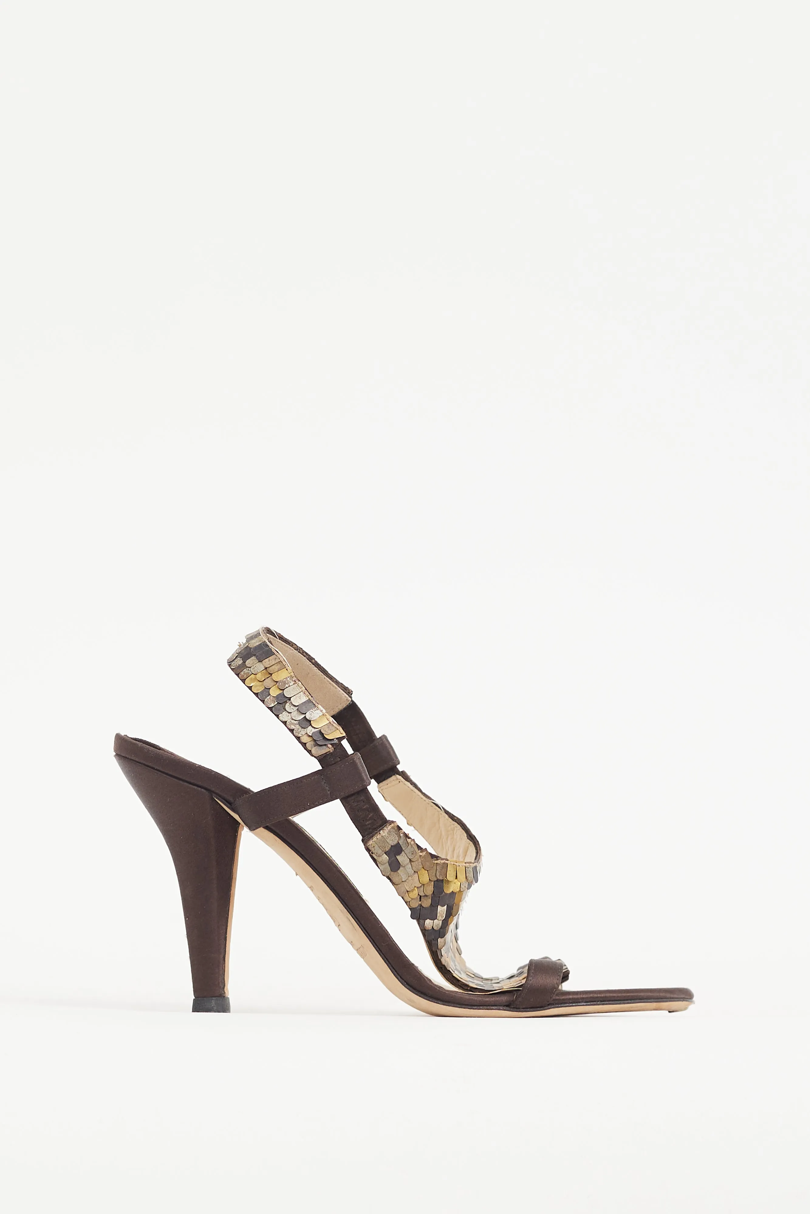 Brown & Multicolour Satin & Sequin Heel
