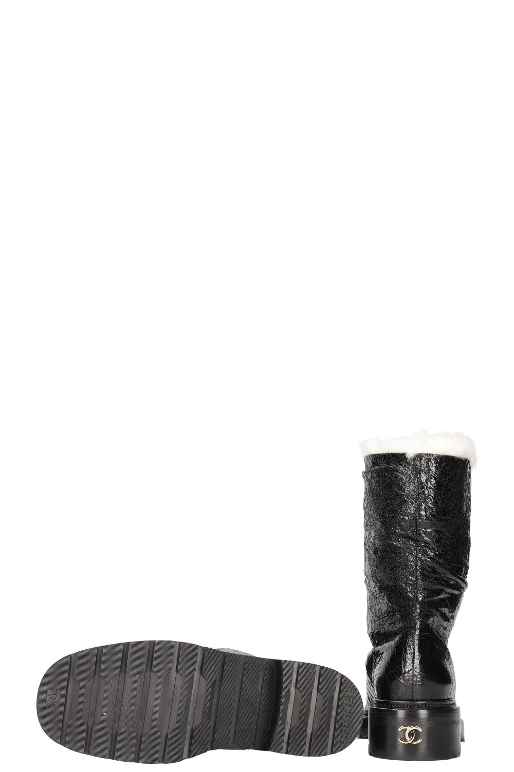 CHANEL 2020 Interlocking CC Logo Rain Boots Black