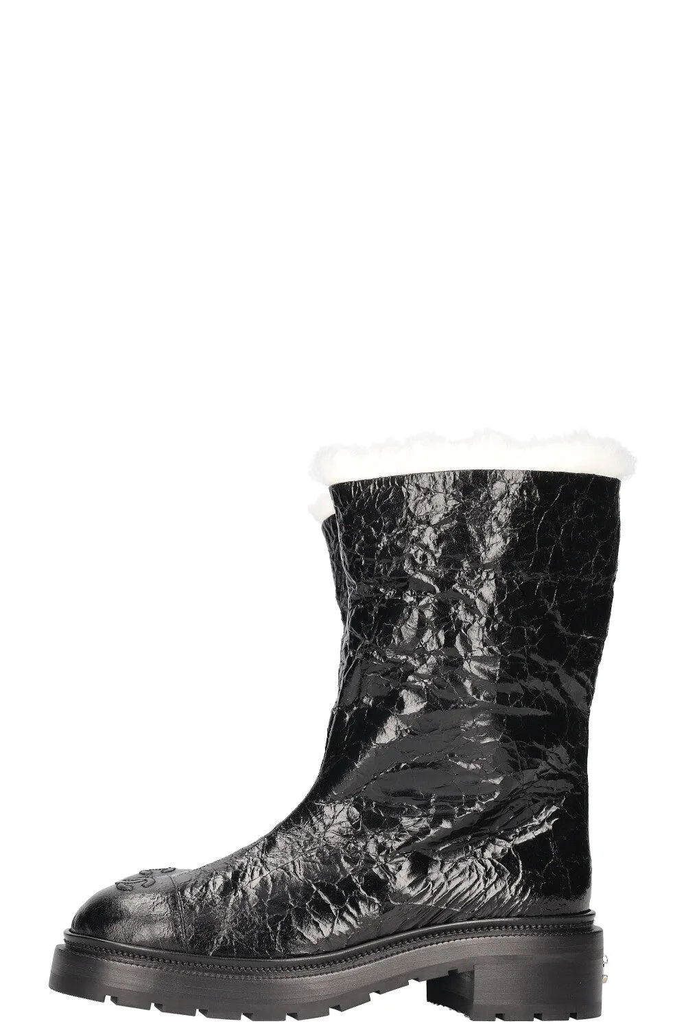 CHANEL 2020 Interlocking CC Logo Rain Boots Black