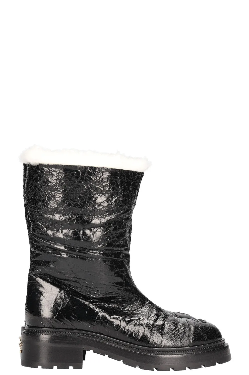 CHANEL 2020 Interlocking CC Logo Rain Boots Black
