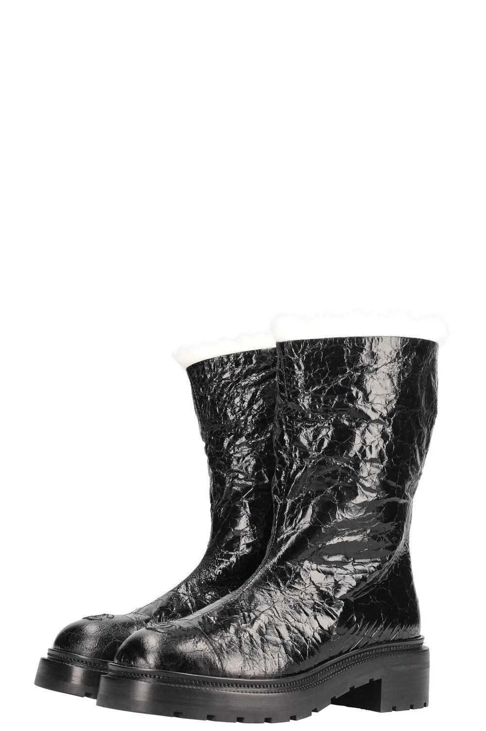 CHANEL 2020 Interlocking CC Logo Rain Boots Black