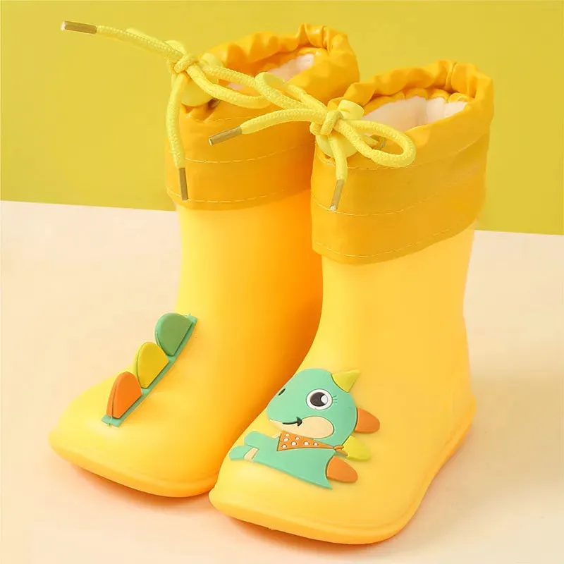 Children Rain Boots Rubber Boots Kids Water Shoes PVC Baby Cartoon Waterproof  Non-slip  Warm Winter