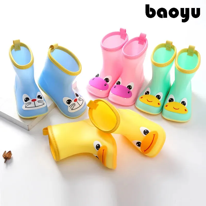 Children Rain Boots Rubber Boots Kids Water Shoes PVC Baby Cartoon Waterproof  Non-slip  Warm Winter