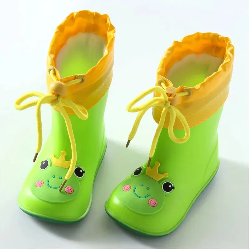Children Rain Boots Rubber Boots Kids Water Shoes PVC Baby Cartoon Waterproof  Non-slip  Warm Winter