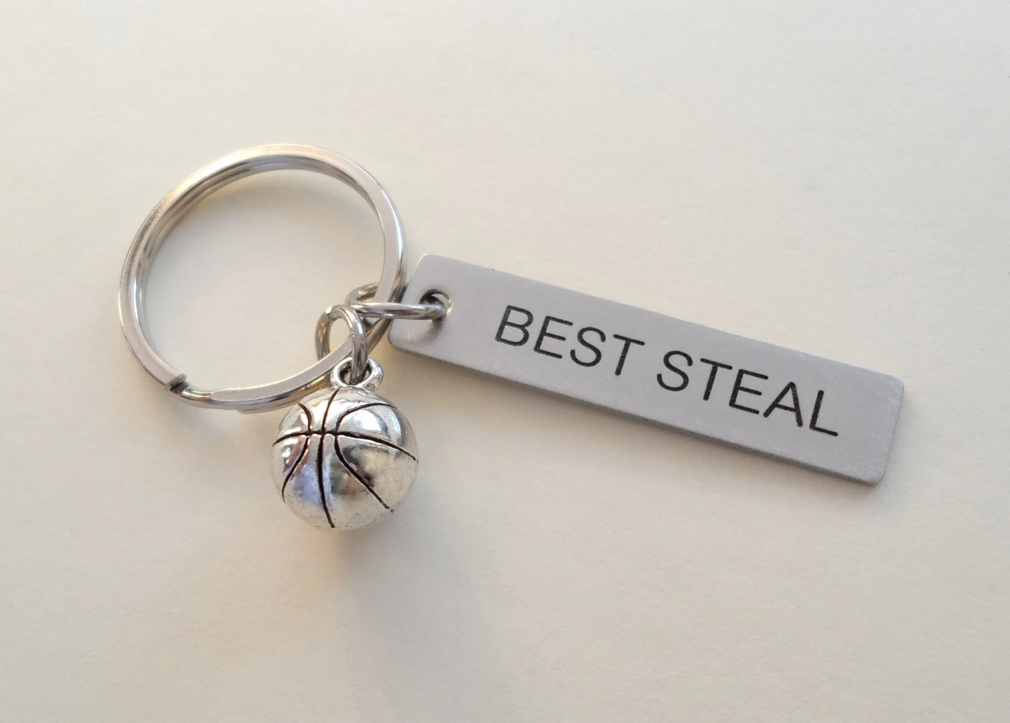 Custom Engraved Basketball Keychain, Steel Tag Engraved Basketball Fan Keychain Gift