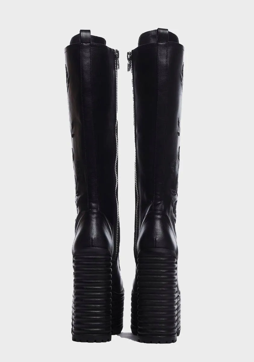 Dark Love Is A Rose Knee High Boots
