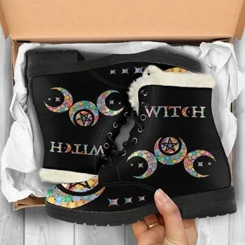 Dog Paw Sky Print on Demand Artwork Women's Fur Trimmed Combat Style Boots