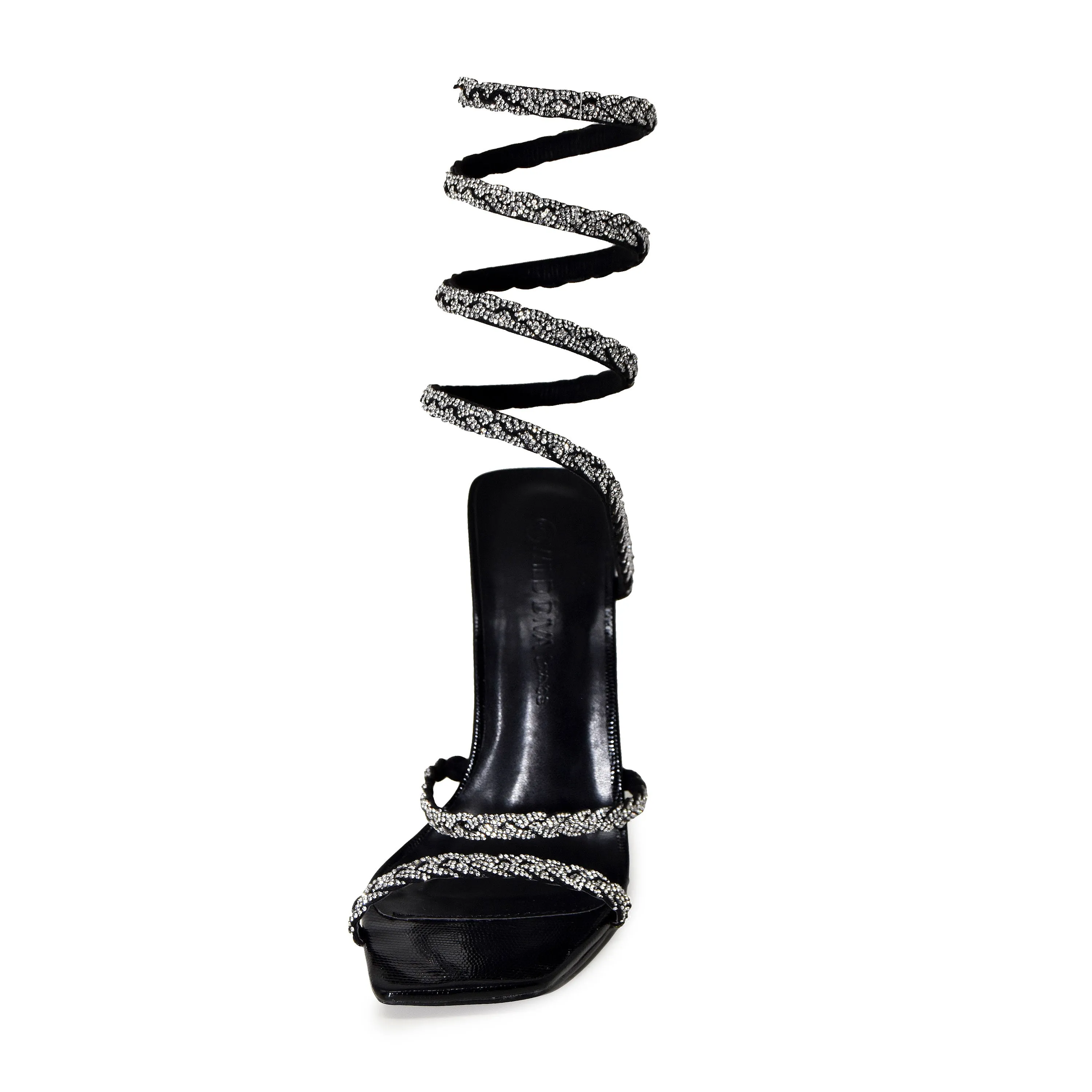 EDWELL-01 Embellished Rhinestone Coil Wrap Around Square Toe Stiletto Heels