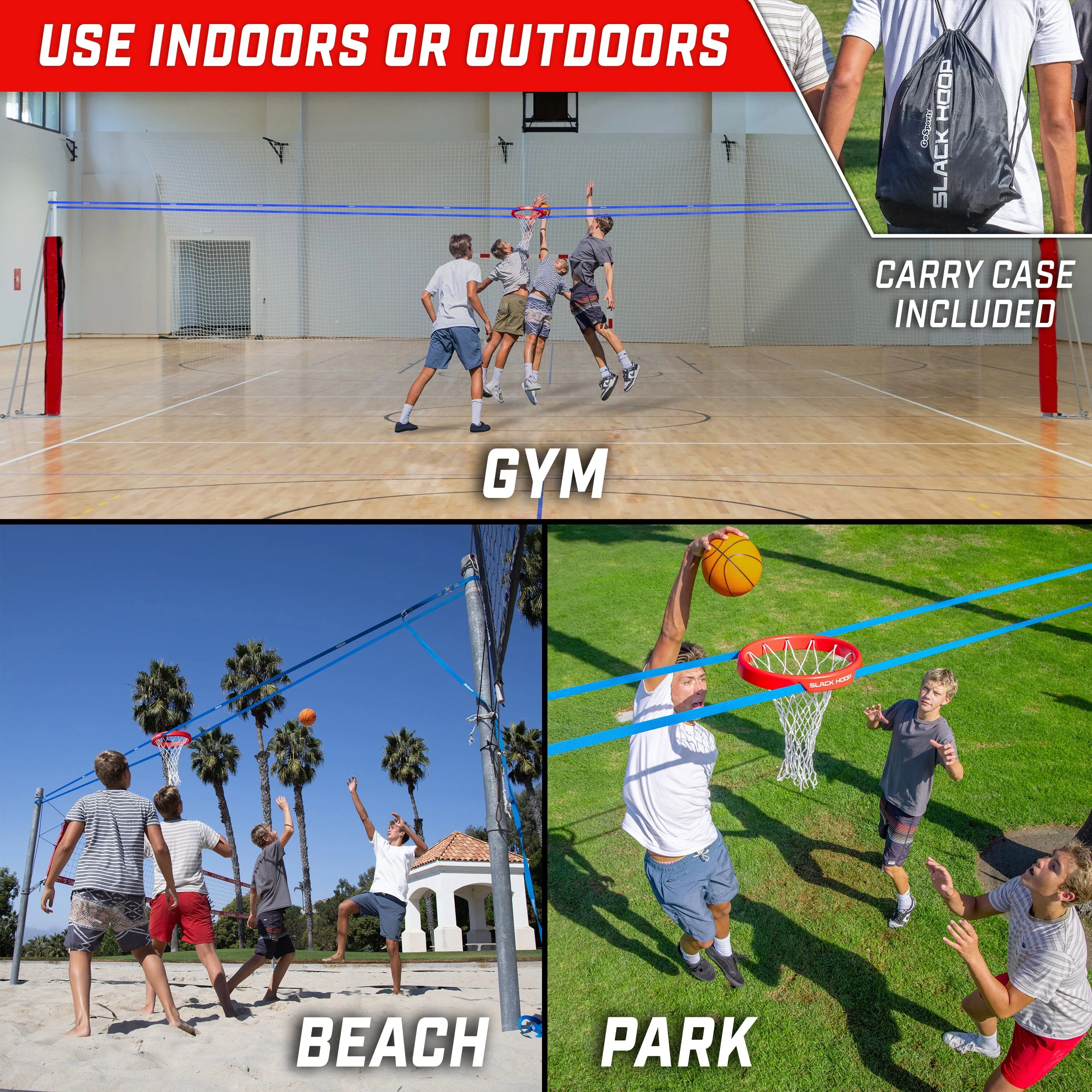 GoSports Slack Hoop Portable Basketball Game for Kids & Teens - Adjustable Height Outdoor Lawn, Beach, & Yard Game - Basketball Without a Court