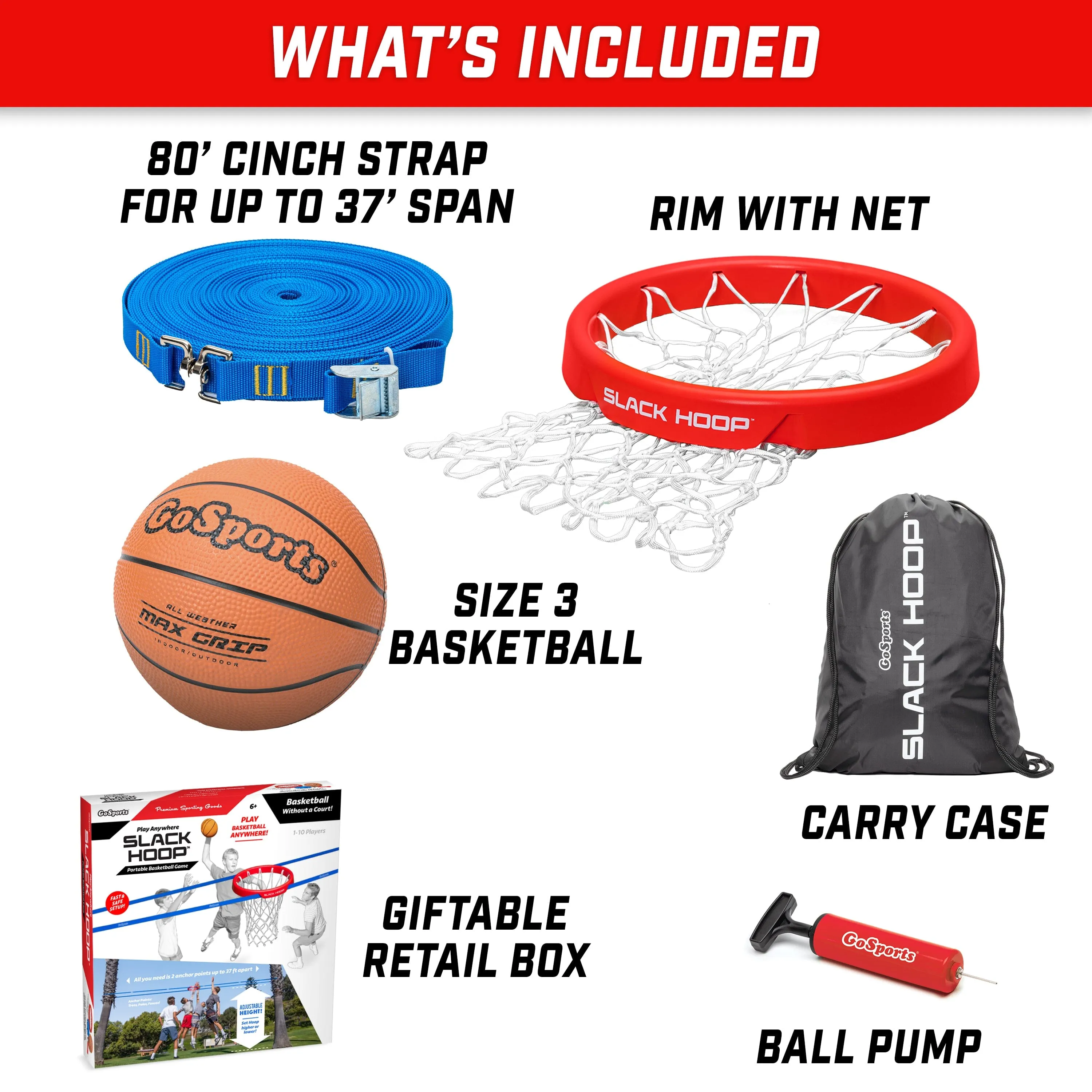 GoSports Slack Hoop Portable Basketball Game for Kids & Teens - Adjustable Height Outdoor Lawn, Beach, & Yard Game - Basketball Without a Court
