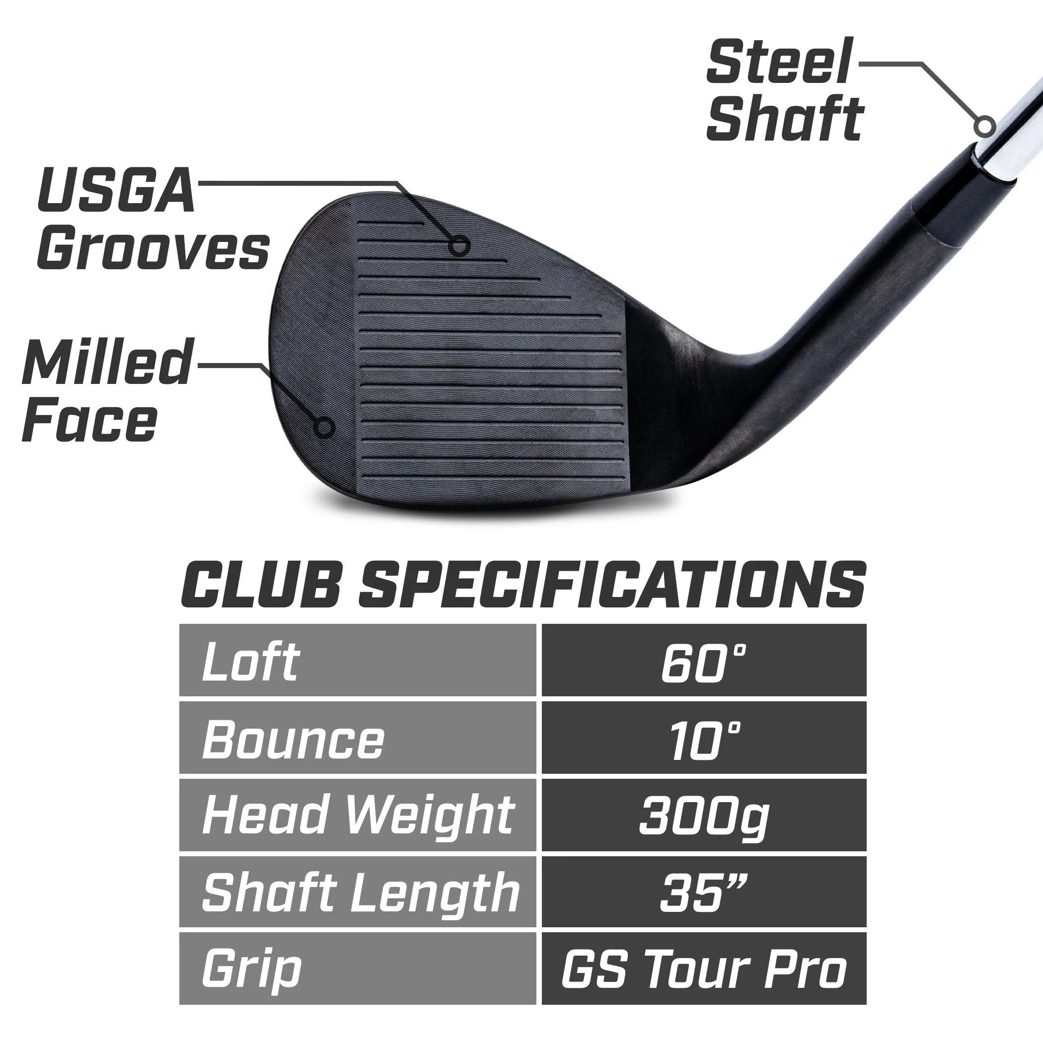 GoSports Tour Pro Golf Wedge - 60 Degree Black