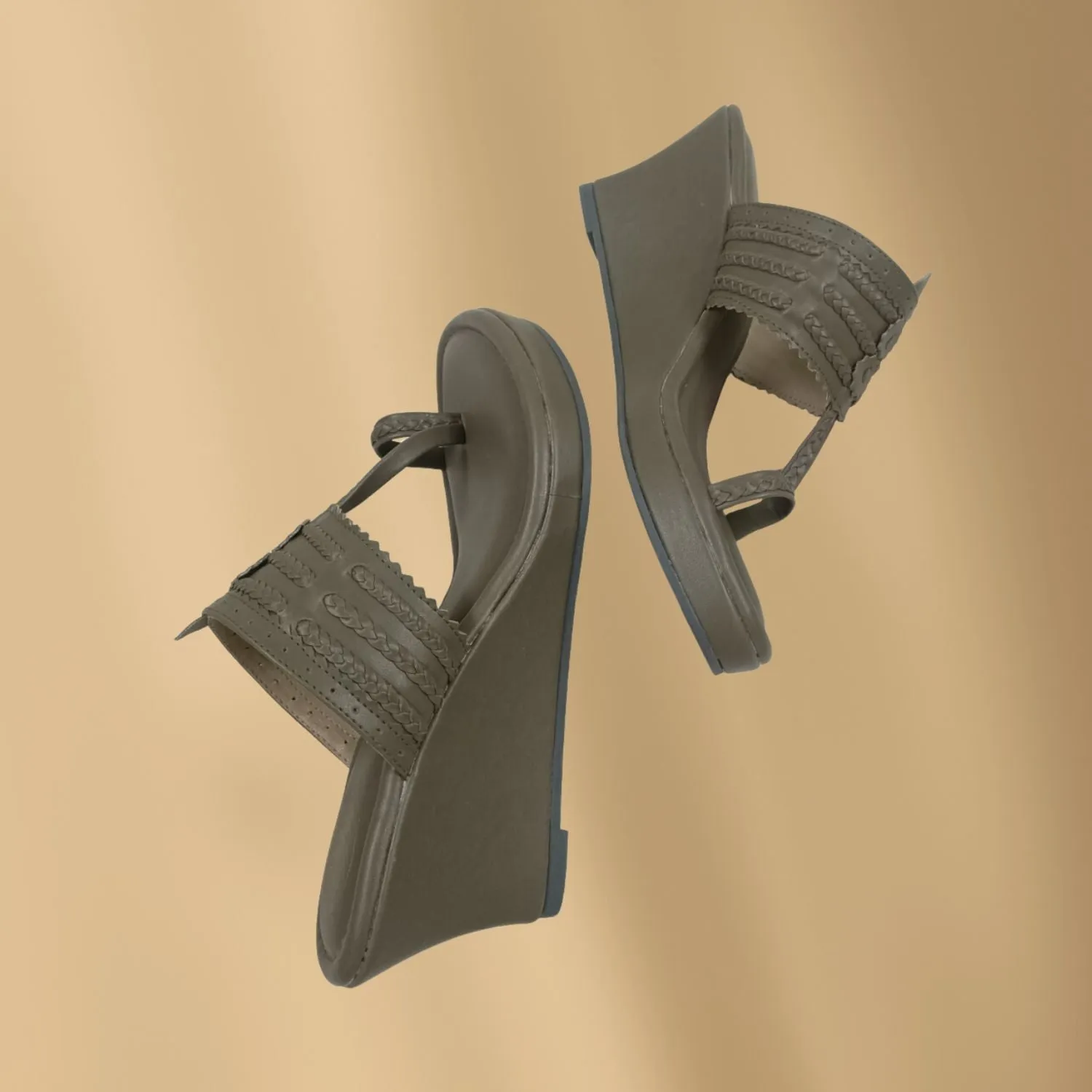 Khaki Wedge Heel Kolhapuri | Women | Hand-Crafted | Comfy Everyday Wear