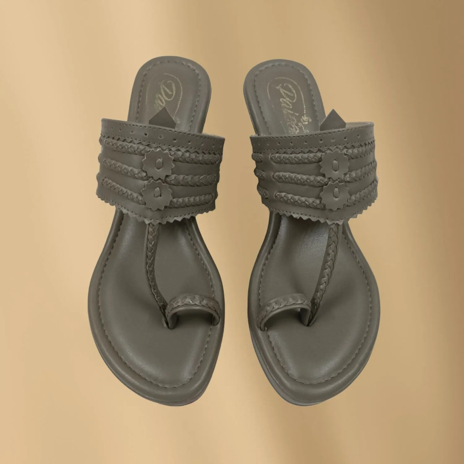 Khaki Wedge Heel Kolhapuri | Women | Hand-Crafted | Comfy Everyday Wear