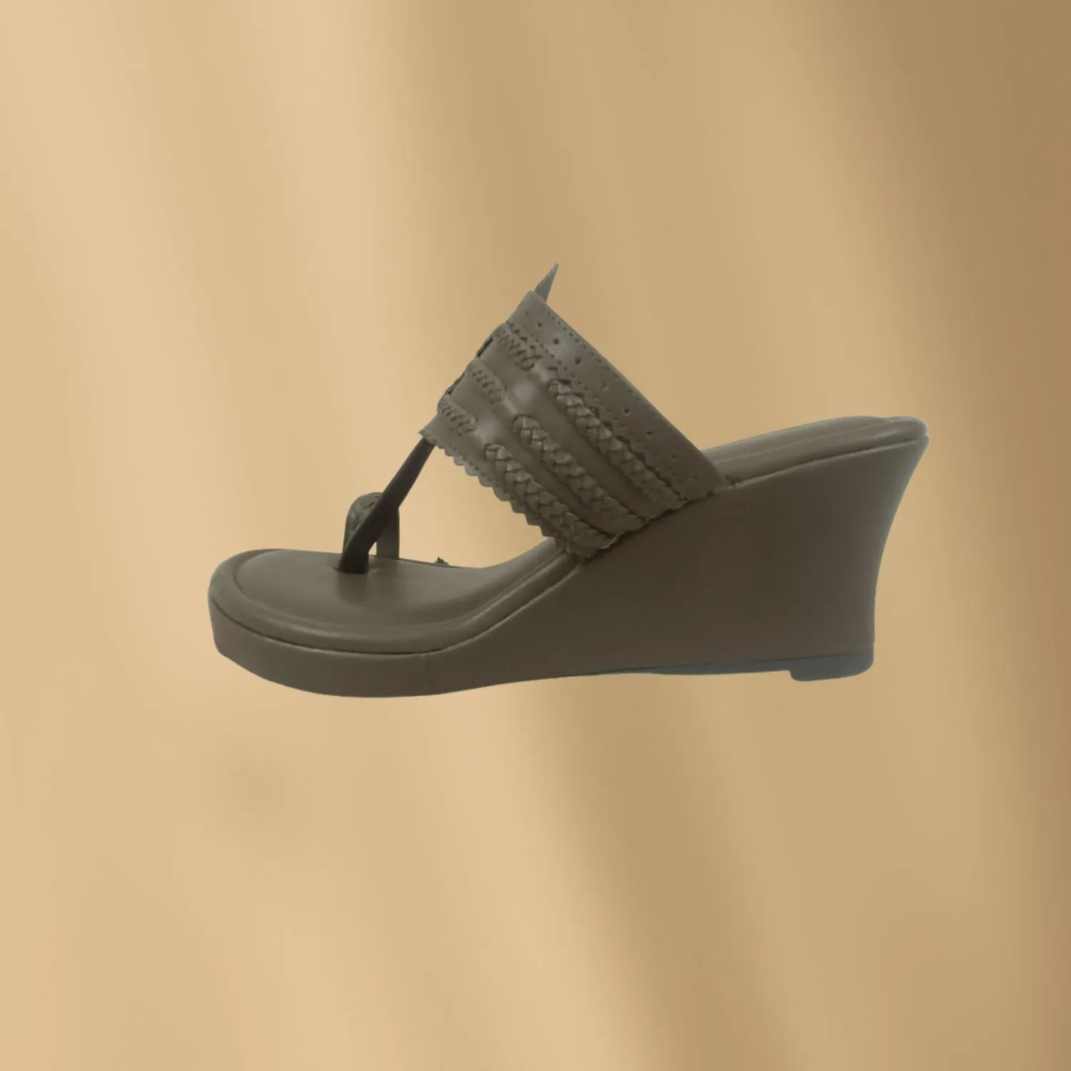 Khaki Wedge Heel Kolhapuri | Women | Hand-Crafted | Comfy Everyday Wear