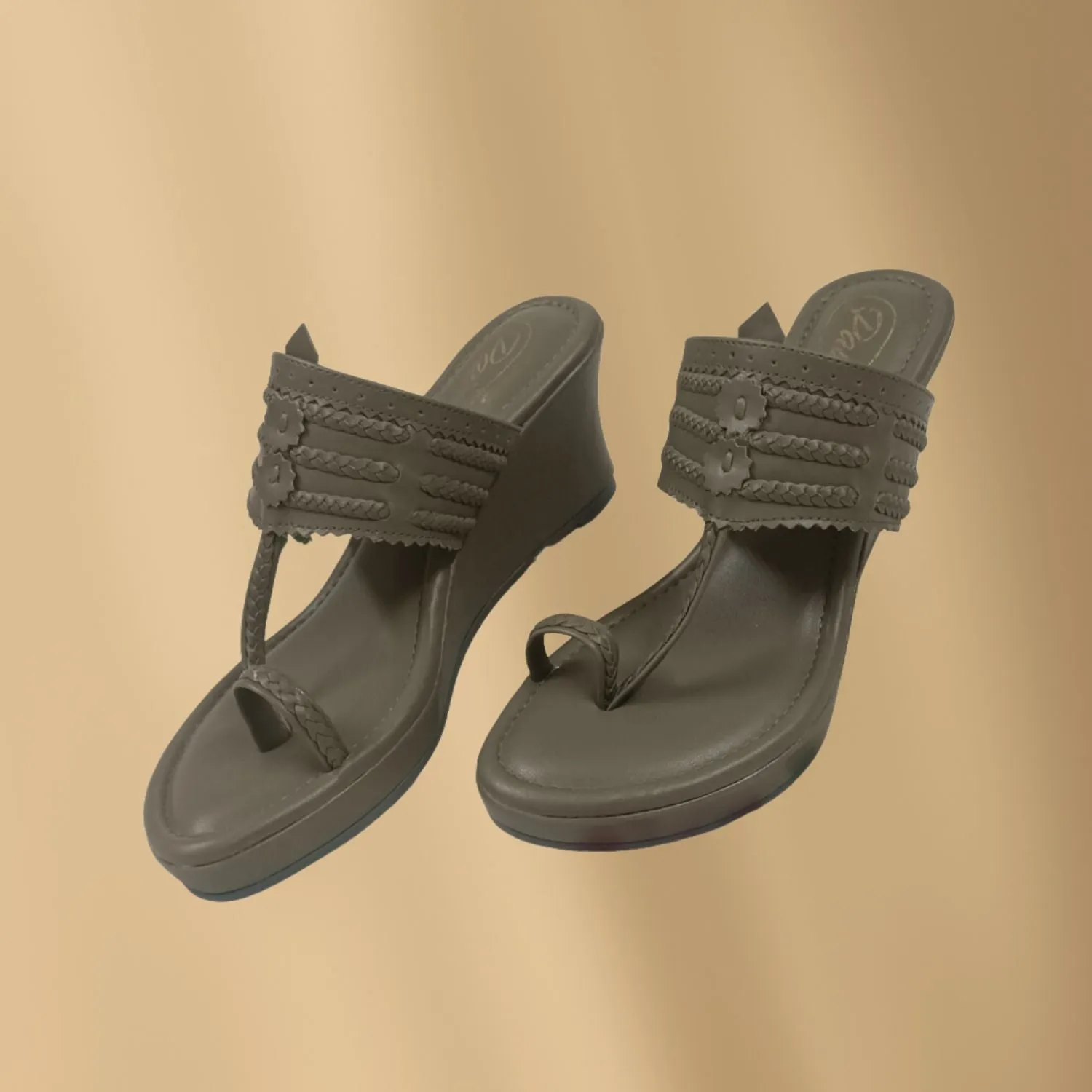 Khaki Wedge Heel Kolhapuri | Women | Hand-Crafted | Comfy Everyday Wear