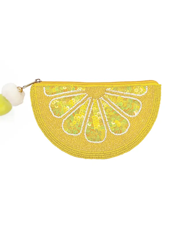 Lemon Beaded Coin Pouch