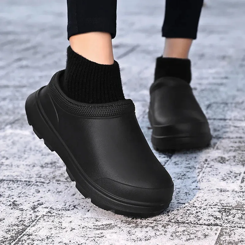 Men Warm Kitchen Working Shoes Non-Slip Fur Waterproof Chef Shoes Unisex Work Shoes Water Shoes Rain Cotton Boots