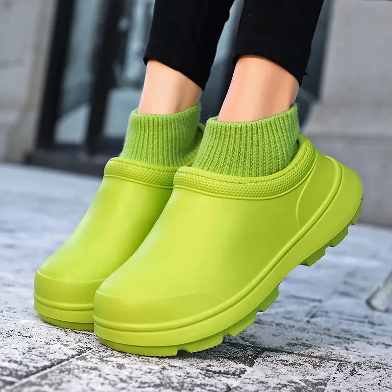 Men Warm Kitchen Working Shoes Non-Slip Fur Waterproof Chef Shoes Unisex Work Shoes Water Shoes Rain Cotton Boots