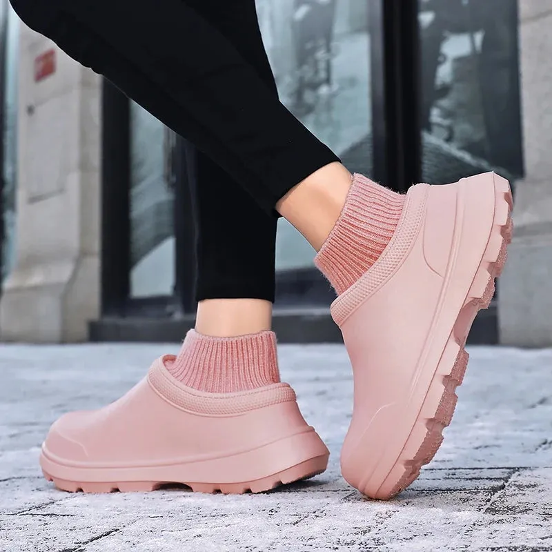 Men Warm Kitchen Working Shoes Non-Slip Fur Waterproof Chef Shoes Unisex Work Shoes Water Shoes Rain Cotton Boots