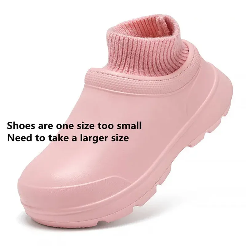 Men Warm Kitchen Working Shoes Non-Slip Fur Waterproof Chef Shoes Unisex Work Shoes Water Shoes Rain Cotton Boots
