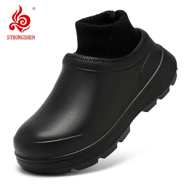 Men Warm Kitchen Working Shoes Non-Slip Fur Waterproof Chef Shoes Unisex Work Shoes Water Shoes Rain Cotton Boots
