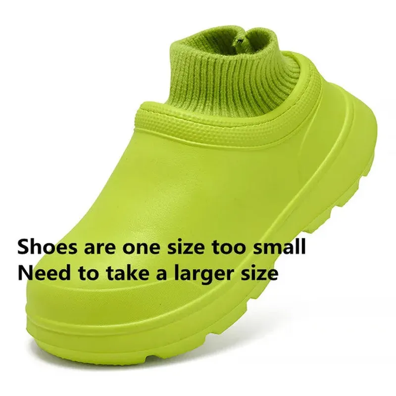 Men Warm Kitchen Working Shoes Non-Slip Fur Waterproof Chef Shoes Unisex Work Shoes Water Shoes Rain Cotton Boots