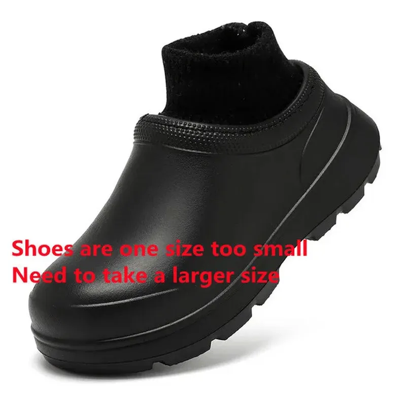 Men Warm Kitchen Working Shoes Non-Slip Fur Waterproof Chef Shoes Unisex Work Shoes Water Shoes Rain Cotton Boots