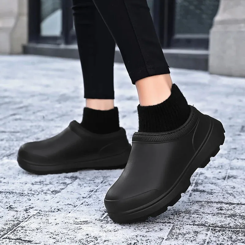 Men Warm Kitchen Working Shoes Non-Slip Fur Waterproof Chef Shoes Unisex Work Shoes Water Shoes Rain Cotton Boots