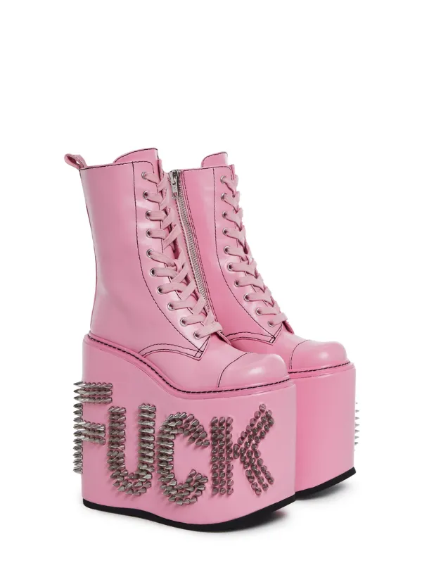 Pink Never Censored Platform Boots