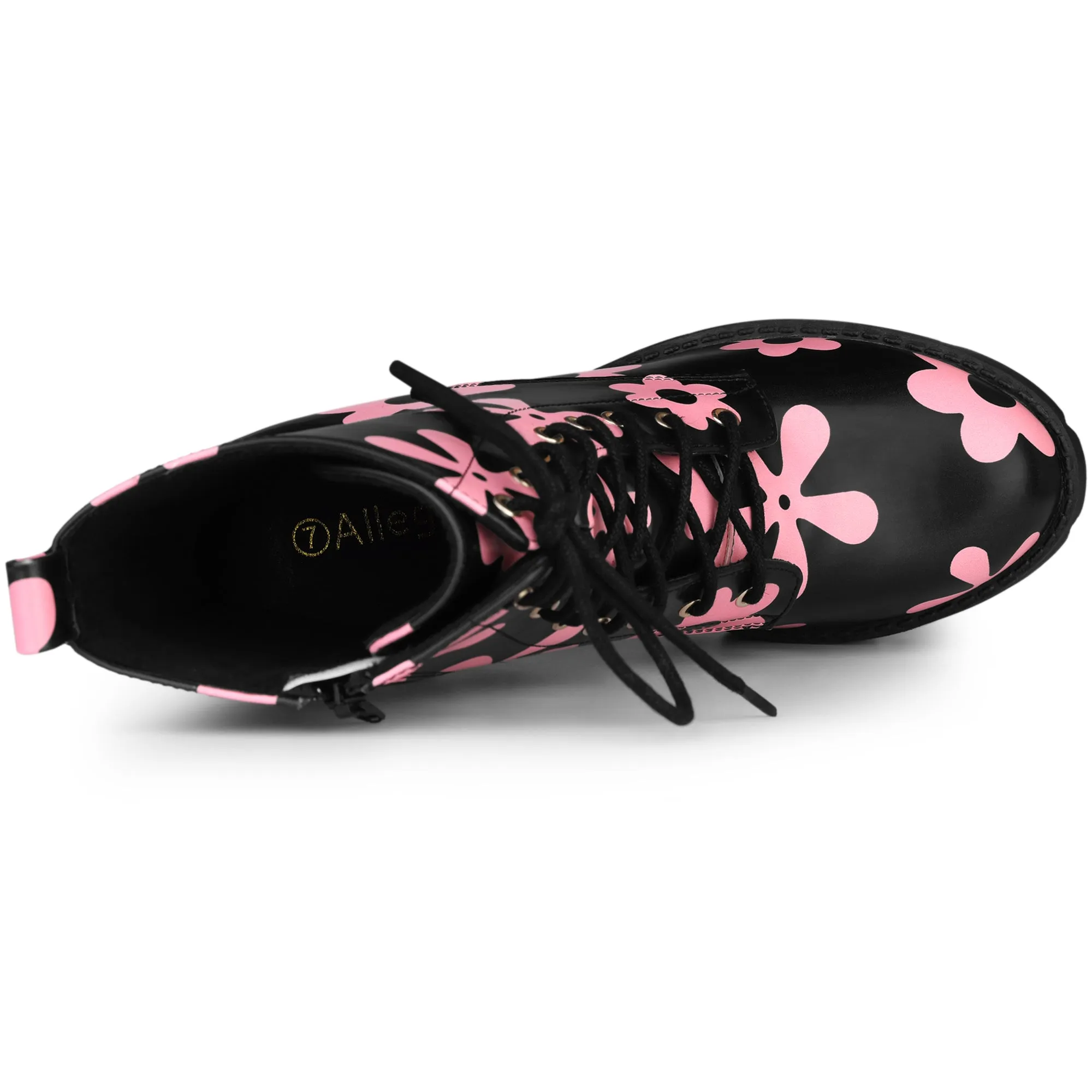 Printed Platform Round Toe Lace Up Chunky Heel Combat Boots