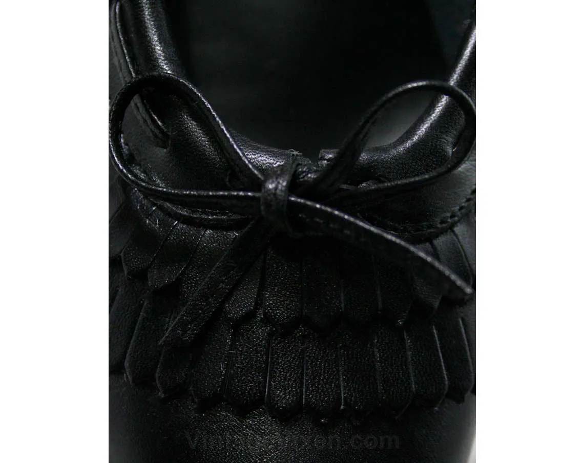 Size 7 M Leather Loafers by Dexter - High Quality - 1980s - Fine Black Leather Shoes - Preppie - Stacked Wood Heels - Deadstock -43236-1