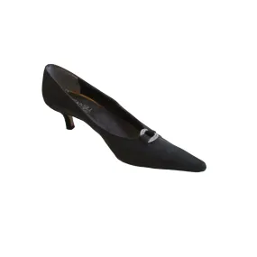 Vaneli Black Peau de Soie Kitten Heel Pumps w Rhinestones