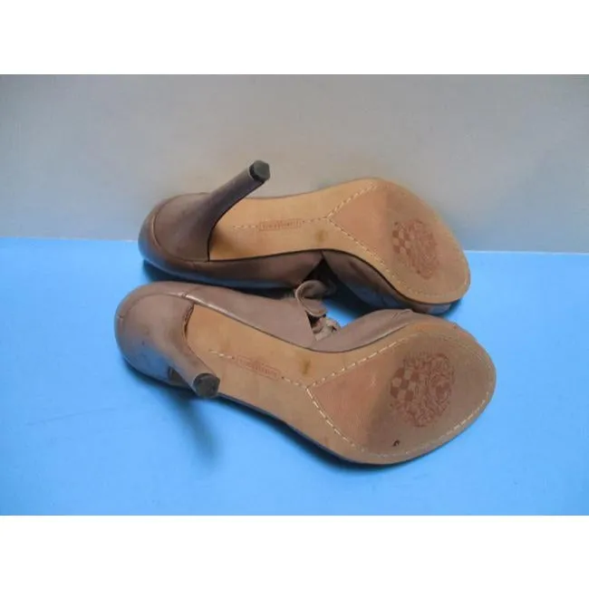 Vince Camuto Taupe Black Patent Leather Almond Toe Pumps Size Us
